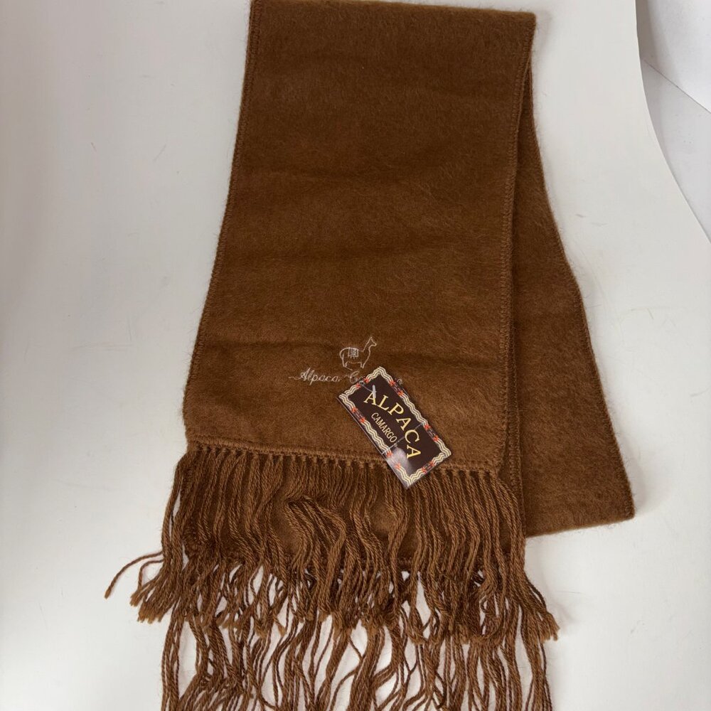 Alpaca Camargo Scarf Brown Soft Brushed Finish Fringed Edge Unisex Peru NWT - Picture 5 of 9